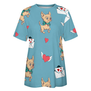 Love Letter Fawn Chihuahuas All Over Print Women's Cotton T-Shirt - 4 Colors-Apparel-Apparel, Chihuahua, Shirt, T Shirt-2XS-White-12