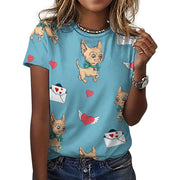 Love Letter Fawn Chihuahuas All Over Print Women's Cotton T-Shirt - 4 Colors-Apparel-Apparel, Chihuahua, Shirt, T Shirt-2XS-White-15