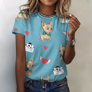 Love Letter Fawn Chihuahuas All Over Print Women's Cotton T-Shirt - 4 Colors-Apparel-Apparel, Chihuahua, Shirt, T Shirt-2XS-SkyBlue-11