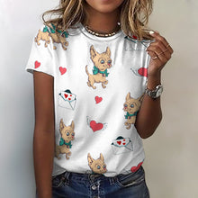 Load image into Gallery viewer, Love Letter Fawn Chihuahuas All Over Print Women&#39;s Cotton T-Shirt - 4 Colors-Apparel-Apparel, Chihuahua, Shirt, T Shirt-2XS-White-1