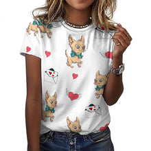 Load image into Gallery viewer, Love Letter Fawn Chihuahuas All Over Print Women&#39;s Cotton T-Shirt - 4 Colors-Apparel-Apparel, Chihuahua, Shirt, T Shirt-2XS-White-3