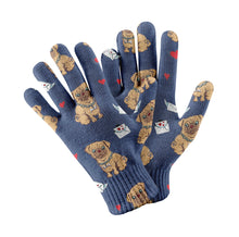 Load image into Gallery viewer, Love Letter Pug Touch Screen Gloves-Accessories-Accessories, Dog Dad Gifts, Dog Mom Gifts, Gloves, Pug-Navy-3