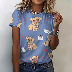 Love Letter Pugs All Over Print Women's Cotton T-Shirt - 4 Colors-Apparel-Apparel, Pug, Shirt, T Shirt-18