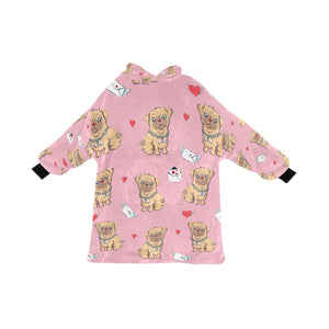 Love Letter Pugs Blanket Hoodie for Women-Apparel-Apparel, Blankets-Pink-ONE SIZE-1
