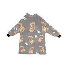 Load image into Gallery viewer, Love Letter Pugs Blanket Hoodie for Women-Apparel-Apparel, Blankets-Gray-ONE SIZE-10