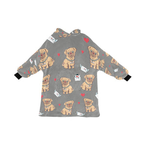Love Letter Pugs Blanket Hoodie for Women-Apparel-Apparel, Blankets-Gray-ONE SIZE-10