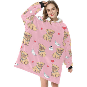 Love Letter Pugs Blanket Hoodie for Women-Apparel-Apparel, Blankets-3
