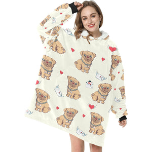 Love Letter Pugs Blanket Hoodie for Women-Apparel-Apparel, Blankets-9