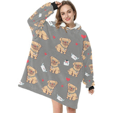 Load image into Gallery viewer, Love Letter Pugs Blanket Hoodie for Women-Apparel-Apparel, Blankets-14
