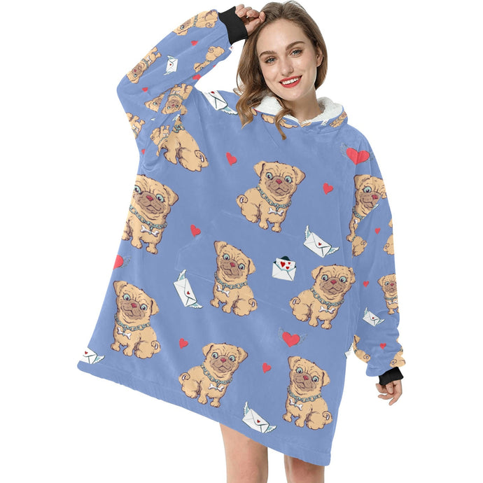 Love Letter Pugs Blanket Hoodie for Women-Apparel-Apparel, Blankets-7