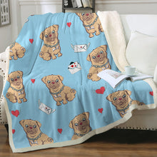Load image into Gallery viewer, Love Letter Pugs Soft Warm Fleece Blanket - 4 Colors-Blanket-Blankets, Home Decor, Pug-Sky Blue-Small-3