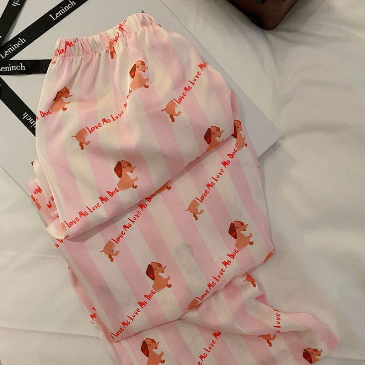 Love Me Love My Dachshund Women's Imitation Silk Pajamas Set-Pajamas-Apparel, Dachshund, Dog Mom Gifts, Pajamas-6