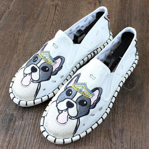 Love Staffordshire Bull Terrier Embroidered Canvas LoafersFootwearWhite6