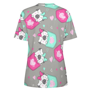 Lovely Pocket Pug Love All Over Print Women's Cotton T-Shirt - 4 Colors-Apparel-Apparel, Pug, Shirt, T Shirt-2