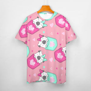 Lovely Pocket Pug Love All Over Print Women's Cotton T-Shirt - 4 Colors-Apparel-Apparel, Pug, Shirt, T Shirt-10
