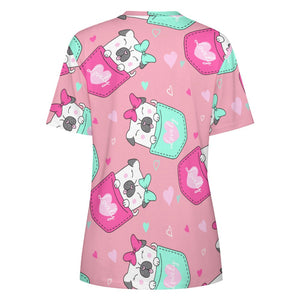 Lovely Pocket Pug Love All Over Print Women's Cotton T-Shirt - 4 Colors-Apparel-Apparel, Pug, Shirt, T Shirt-4
