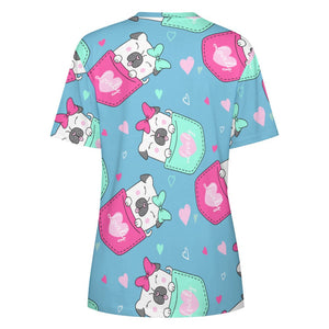 Lovely Pocket Pug Love All Over Print Women's Cotton T-Shirt - 4 Colors-Apparel-Apparel, Pug, Shirt, T Shirt-6