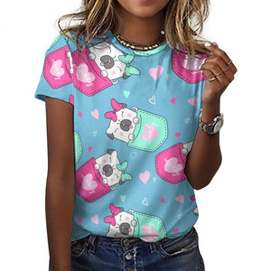 Lovely Pocket Pug Love All Over Print Women's Cotton T-Shirt - 4 Colors-Apparel-Apparel, Pug, Shirt, T Shirt-8