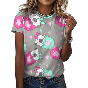 Lovely Pocket Pug Love All Over Print Women's Cotton T-Shirt - 4 Colors-Apparel-Apparel, Pug, Shirt, T Shirt-18