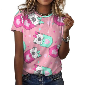 Lovely Pocket Pug Love All Over Print Women's Cotton T-Shirt - 4 Colors-Apparel-Apparel, Pug, Shirt, T Shirt-11