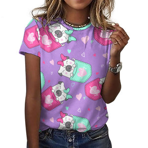 Lovely Pocket Pug Love All Over Print Women's Cotton T-Shirt - 4 Colors-Apparel-Apparel, Pug, Shirt, T Shirt-19