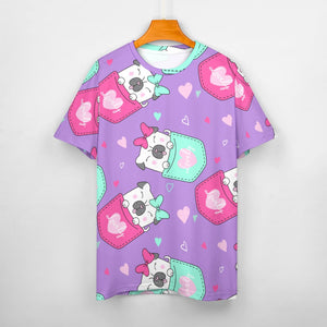 Lovely Pocket Pug Love All Over Print Women's Cotton T-Shirt - 4 Colors-Apparel-Apparel, Pug, Shirt, T Shirt-7