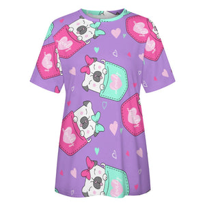 Lovely Pocket Pug Love All Over Print Women's Cotton T-Shirt - 4 Colors-Apparel-Apparel, Pug, Shirt, T Shirt-15