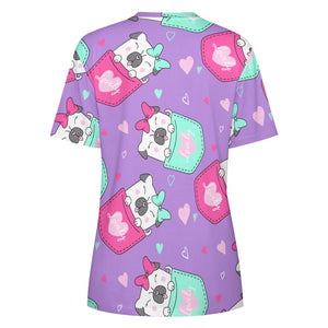 Lovely Pocket Pug Love All Over Print Women's Cotton T-Shirt - 4 Colors-Apparel-Apparel, Pug, Shirt, T Shirt-17