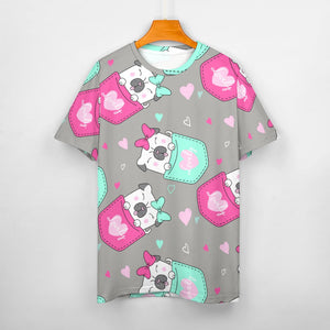 Lovely Pocket Pug Love All Over Print Women's Cotton T-Shirt - 4 Colors-Apparel-Apparel, Pug, Shirt, T Shirt-16