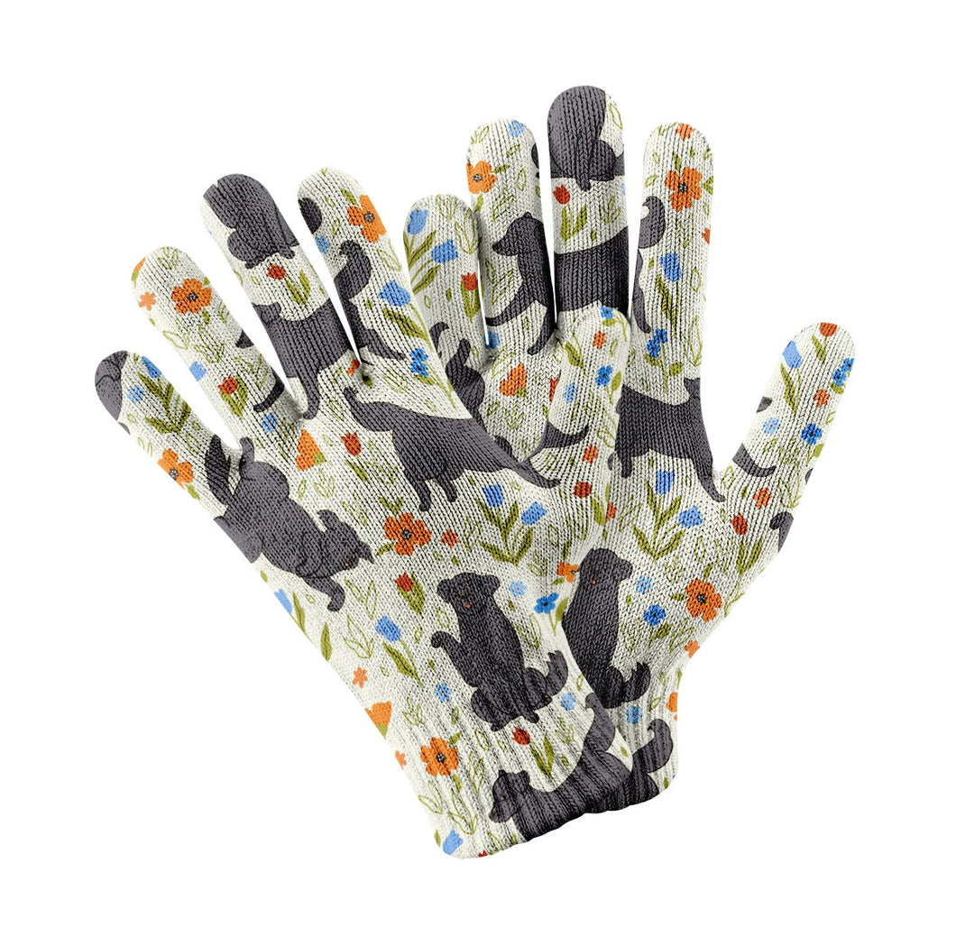 Flower Garden Black Labrador Touch Screen Gloves-Accessories-Accessories, Black Labrador, Dog Dad Gifts, Dog Mom Gifts, Gloves, Labrador-White-1