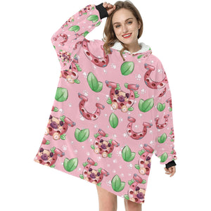 Lucky Pug Love Blanket Hoodie for Women-Apparel-Apparel, Blankets-3