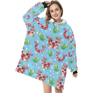 Lucky Pug Love Blanket Hoodie for Women-Apparel-Apparel, Blankets-7
