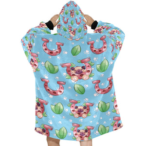 Lucky Pug Love Blanket Hoodie for Women-Apparel-Apparel, Blankets-8