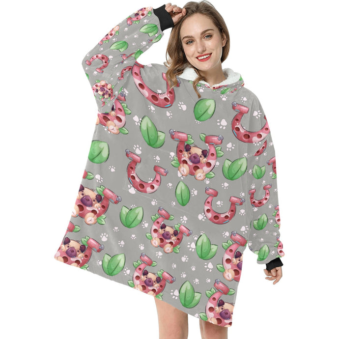 Lucky Pug Love Blanket Hoodie for Women-Apparel-Apparel, Blankets-15