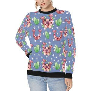 Lucky Pug Love Women's Sweatshirt-Apparel-Apparel, Pug, Sweatshirt-CornflowerBlue-XS-7