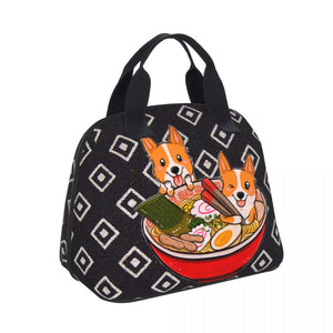 Image of a Corgi lunch bag in the cutest lunch time Corgis design