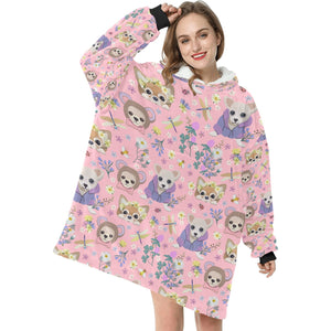 Magic Flower Garden Chihuahuas Blanket Hoodie for Women-Apparel-Apparel, Blankets-10