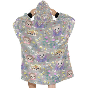Magic Flower Garden Chihuahuas Blanket Hoodie for Women-Apparel-Apparel, Blankets-12