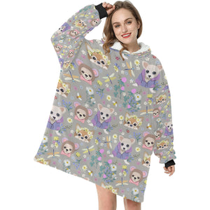 Magic Flower Garden Chihuahuas Blanket Hoodie for Women-Apparel-Apparel, Blankets-14