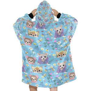Magic Flower Garden Chihuahuas Blanket Hoodie for Women-Apparel-Apparel, Blankets-3