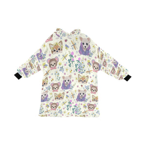 Magic Flower Garden Chihuahuas Blanket Hoodie for Women-Apparel-Apparel, Blankets-Ivory-ONE SIZE-4