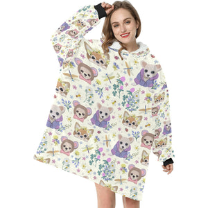 Magic Flower Garden Chihuahuas Blanket Hoodie for Women-Apparel-Apparel, Blankets-5