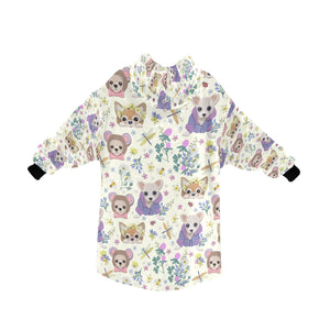 Magic Flower Garden Chihuahuas Blanket Hoodie for Women-Apparel-Apparel, Blankets-6