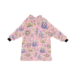 Magic Flower Garden Chihuahuas Blanket Hoodie for Women-Apparel-Apparel, Blankets-Pink-ONE SIZE-7
