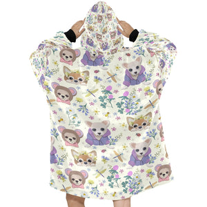 Magic Flower Garden Chihuahuas Blanket Hoodie for Women-Apparel-Apparel, Blankets-8