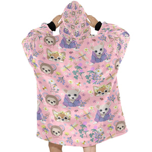 Magic Flower Garden Chihuahuas Blanket Hoodie for Women-Apparel-Apparel, Blankets-9