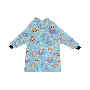 Magic Flower Garden Chihuahuas Blanket Hoodie for Women-Apparel-Apparel, Blankets-SkyBlue-ONE SIZE-1