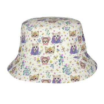 Magic Flower Garden Chihuahuas Bucket Hat Ivory White One Size 360x
