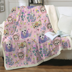 Magic Flower Garden Chihuahuas Love Soft Warm Fleece Blanket - 4 Colors-Blanket-Blankets, Chihuahua, Home Decor-Soft Pink-Small-2