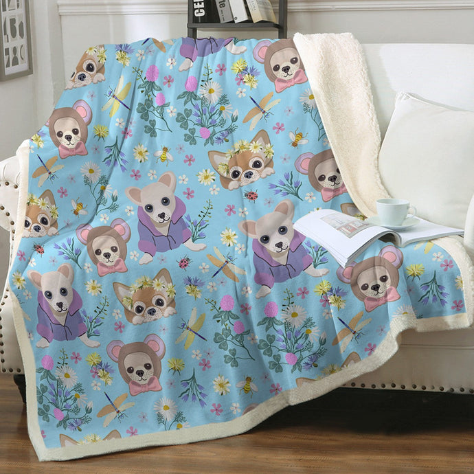 Magic Flower Garden Chihuahuas Love Soft Warm Fleece Blanket - 4 Colors-Blanket-Blankets, Chihuahua, Home Decor-Sky Blue-Small-3